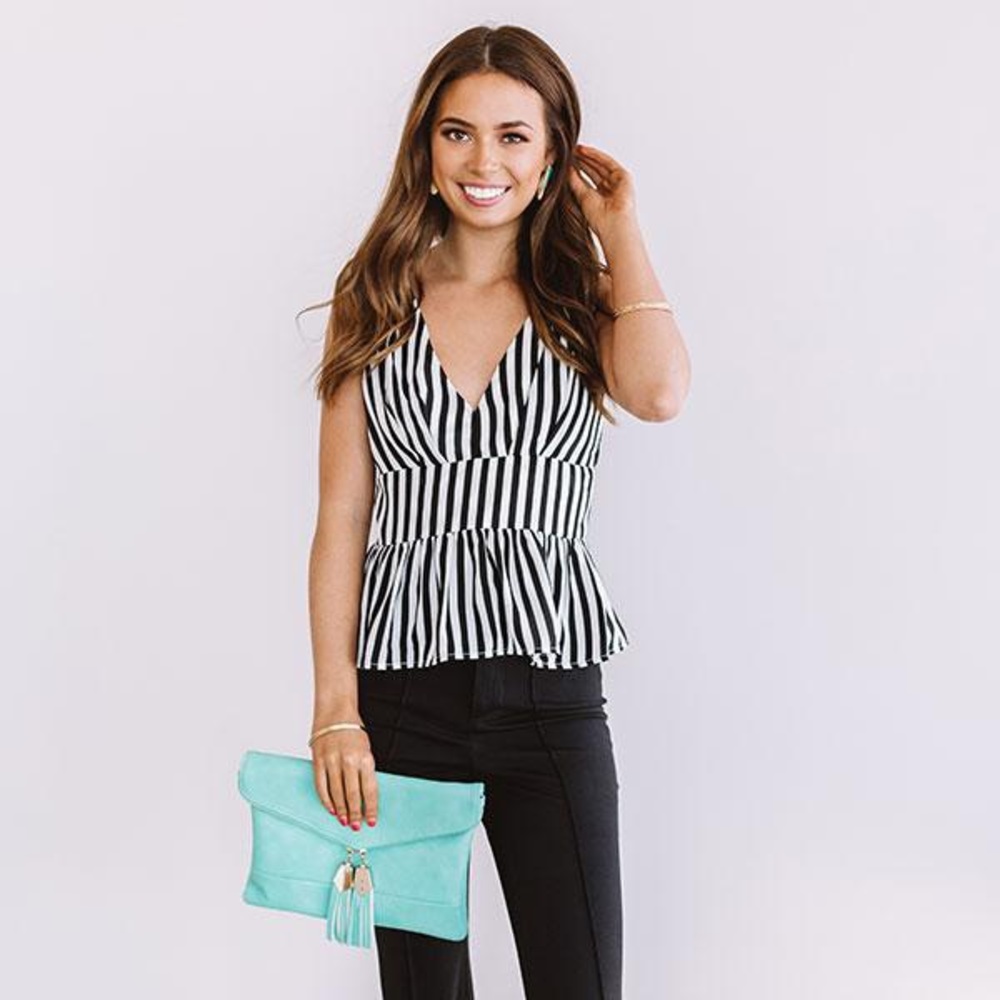 Impressions Online Boutique Deep V Peplum Top